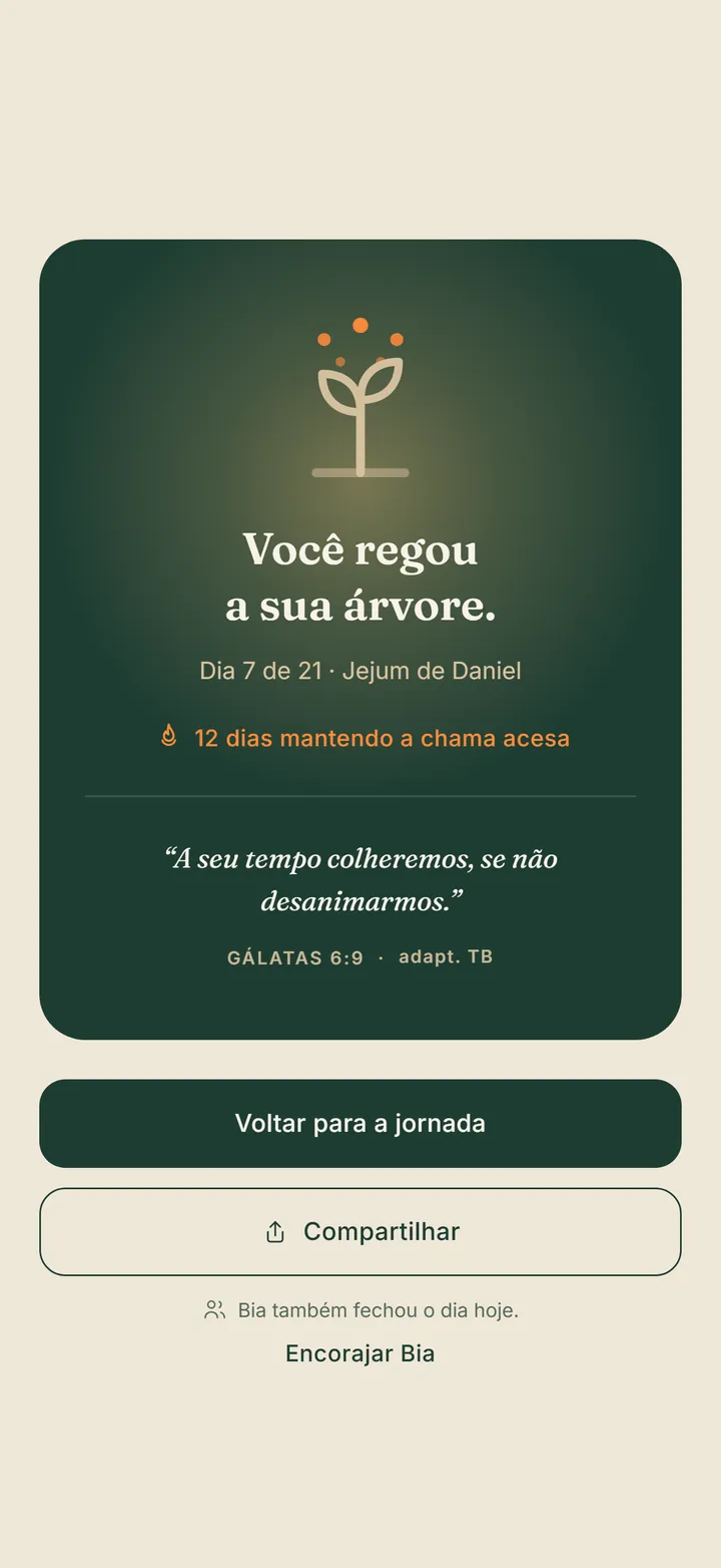 Tela de dia concluído: você regou a sua árvore