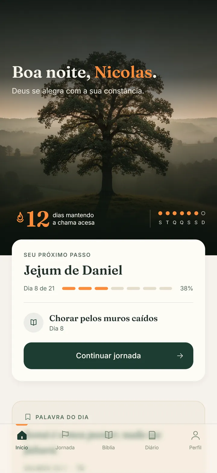 Tela inicial do Cultivae com o próximo passo da jornada